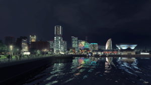 Screenshot aus Yakuza: Like a Dragon mit Blick auf den Hafen Yokohamas.